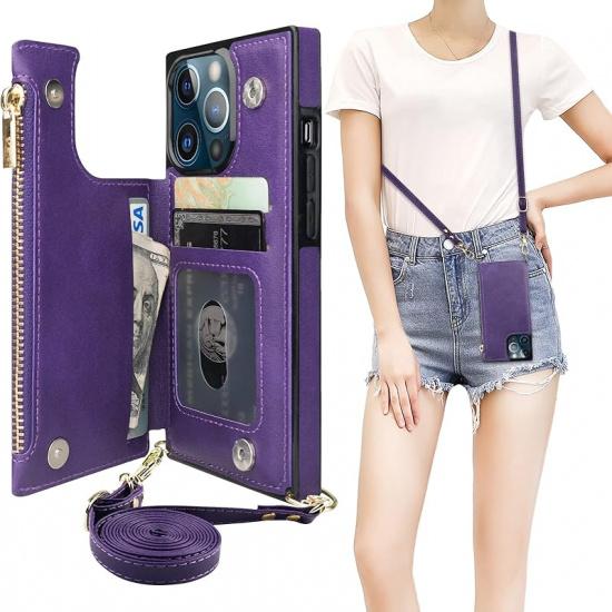 Bocasal Crossbody Wallet Case for iPhone 13 Pro with RFID Blocking Card Slot Holder, Magnetic Flip Folio Purse Case, PU Leather Zipper Handbag with