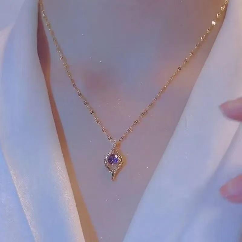 Ocean Heart Purple Diamond Gold Necklace Set - Elegant Micro-Inlaid Luxury Design for Women