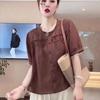 Fresh Pure Cotton Round Neck Shirt with Fungus Lace In Summer New Solid Color Five-quarter Sleeve Shirt Loose and Thin