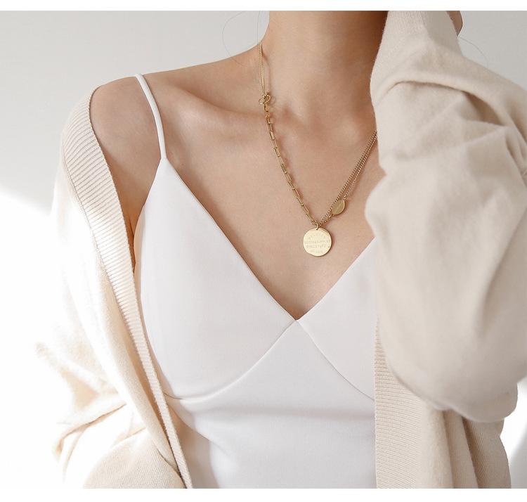 Initial Round Pendant Titanium Steel Sweater Necklace for Women - Versatile & Trendy Jewelry