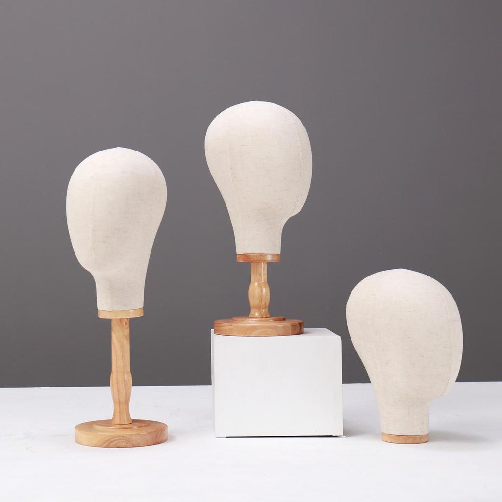 Schaufensterkopf mit Jute-Ummantelung & Massivholzsockel - Ideal für die Präsentation von Hüten, Perücken, Accessoires, Kopfschmuck