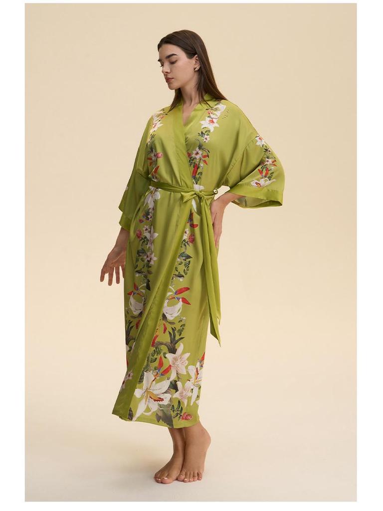 Yaoting Satin Plus Size Women's Long Sleeve Pajamas and Bathrobe Set - Spring/Fall Collection WP5021