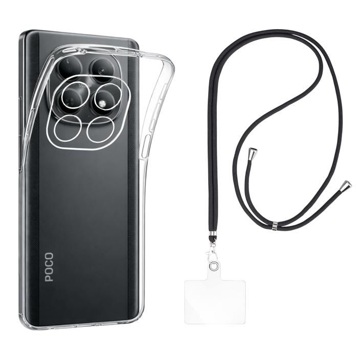 Coque et tour de cou pour Xiaomi Poco M8 5G - Protection TPU Souple Transparent Cordon universel réglable Noir Phonillico®