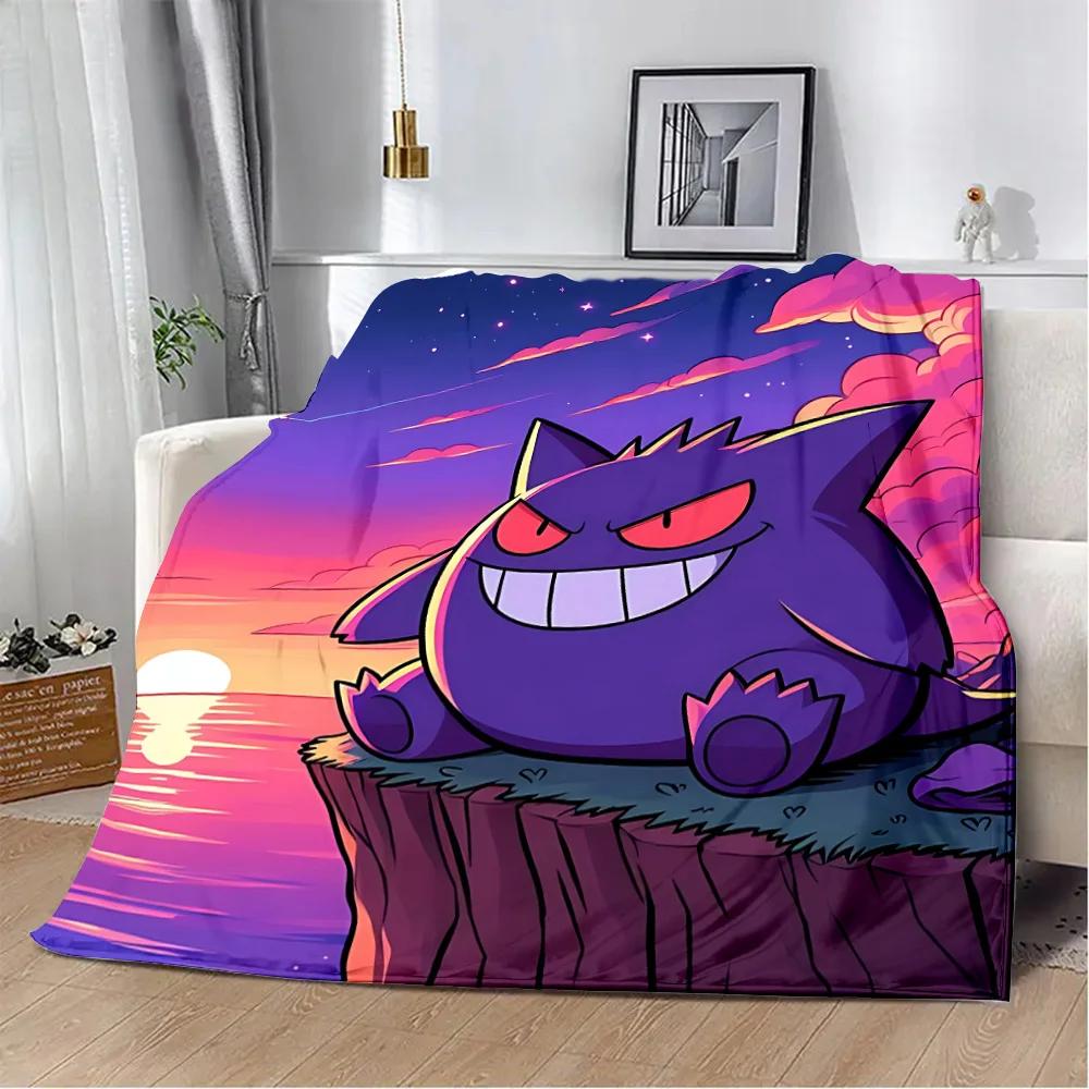 Anime Pokemon Gengar HD Cartoon Printed Blanket Picnic Blankets Warm Blanket Soft and Comfortable Blanket Home Travel Birthday