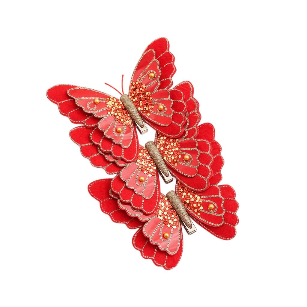 3 Pack Artificial Butterfly Christmas Tree Ornament Clips with Tulle Decorations for Holiday Festive