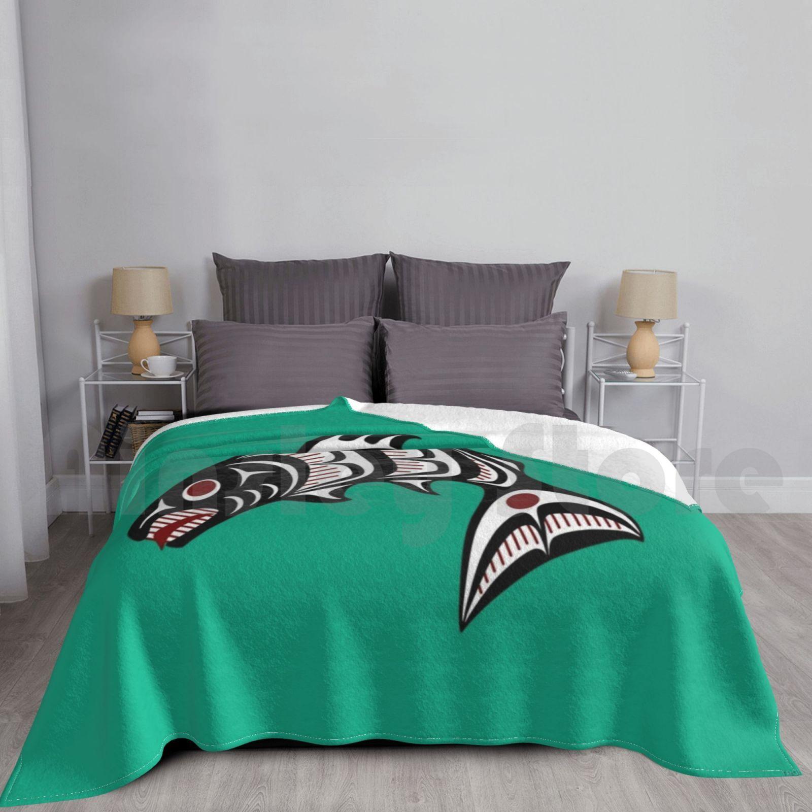 Northwest Pacific Coast Art Salmon Blanket Fashion Custom Northwest Coast Salmon Pacific First Size: 75*100cm, Weight: 230 GSM