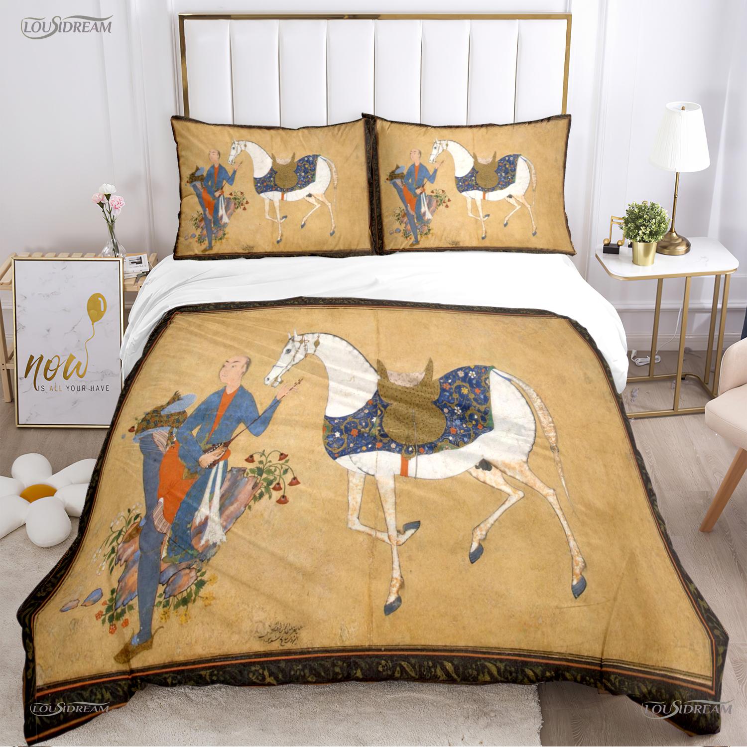 

Fashion Ethnic Frame Horse Duvet Cover Comforter Bedding set Soft Quilt Cover and Pillowcases for Teens Single/Double/Queen/King EU Twin 135x200cm