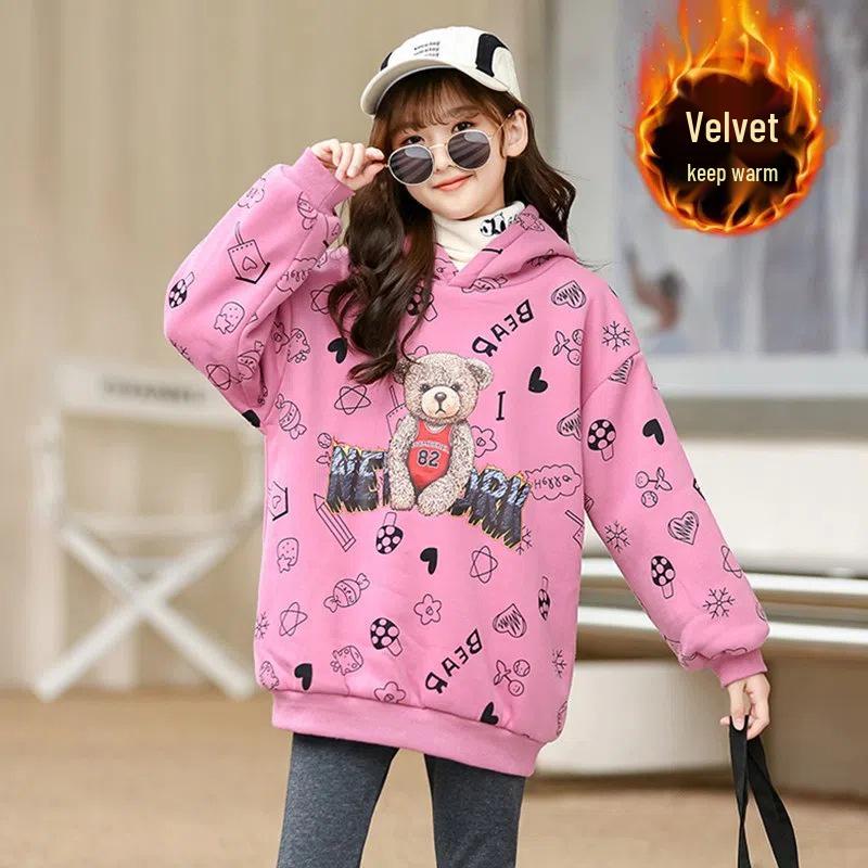 

Стильное бархатное худи для детей - Плотное, универсальное с длинным рукавом для осени, дизайн в корейском стиле 160 cm