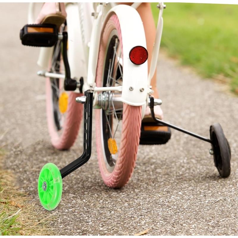 Universal Adjustable LED Training Wheels for a Bike - Green