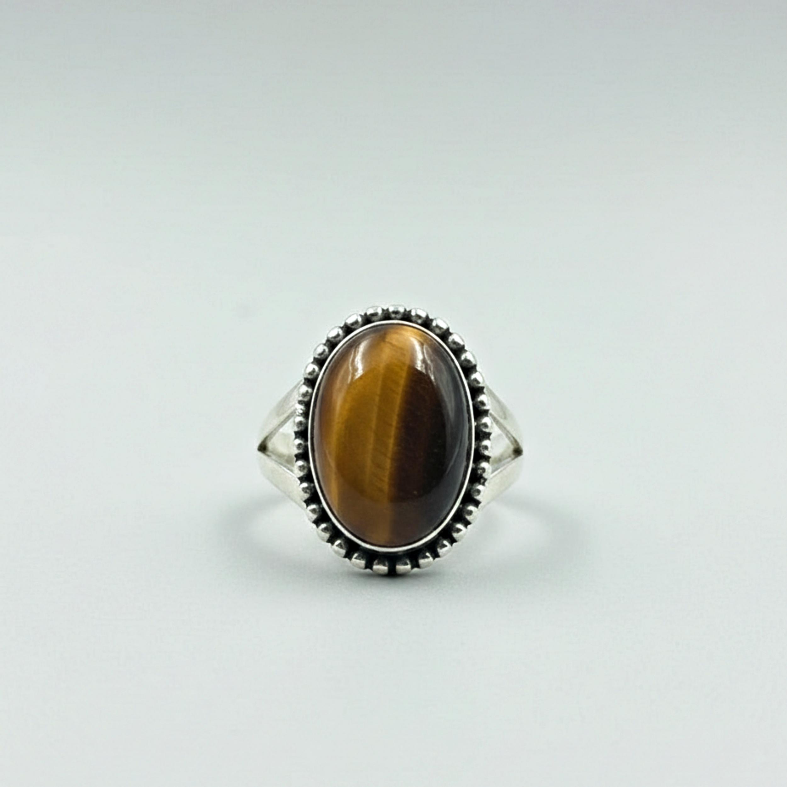 Tiger Eye Oval Statement Ring, 925 Sterling Silver Ring, Handmade Bohemian Ring 4 серебряный