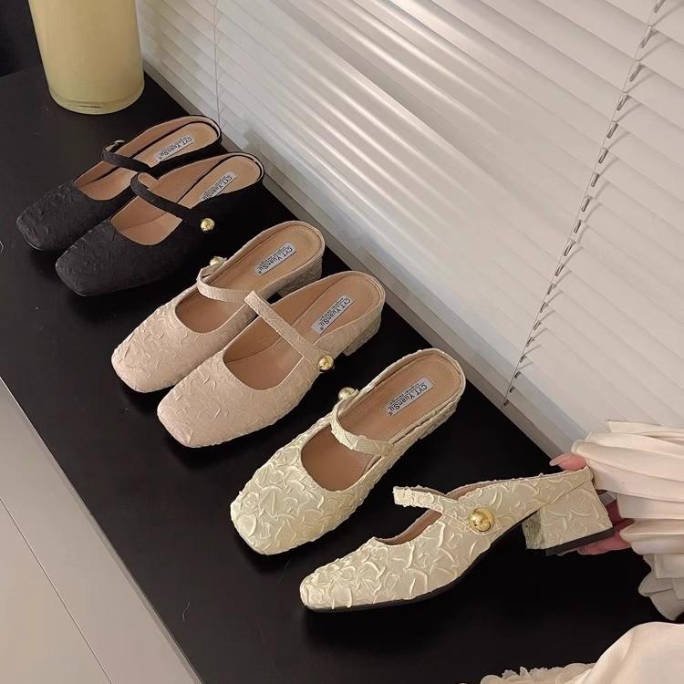 French Xiaoxiangfeng thick heel bag head half slippers women's summer wear 2025 new with skirt high heel muller shoes single shoes