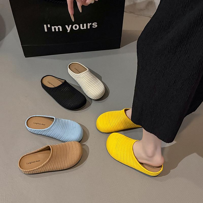 Fashion 2025 Summer Women Comfortable Casual Slip On House Slippers Ladies Hollow Out Backless Casual Loafers Walking Knit Shoes