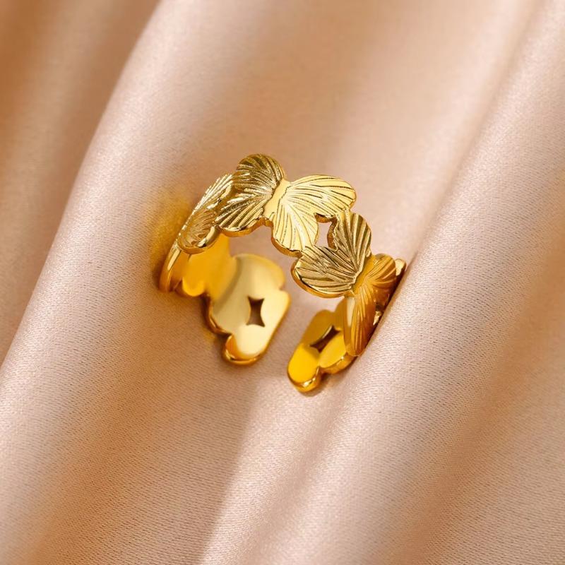 Wind Hollow Flower Sun Titanium Steel K Gold Ring Women's Hip Hop Niche Open Index Finger Ring New