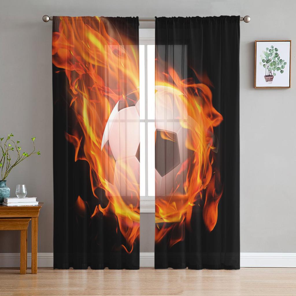 Soccer Football Net Sketch Tulle Sheer Curtains for Living Room Decoration Window Curtain for Bedroom Voile Organza Drapes