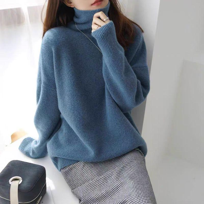 Women's Sweater Fall and Winter Thickened Turtleneck Women Loose Knitted Pullover Sweater Idle Style Bottoming Shirt Women