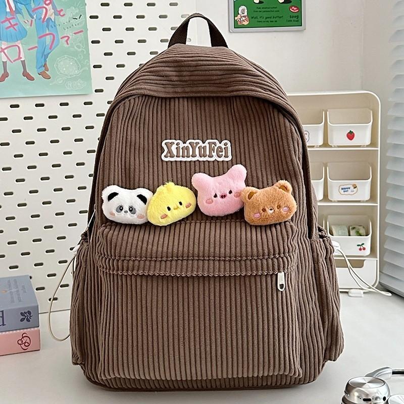 Retro Youth Backpack With Durable Corduroy Fabric For Daily Commute Campus And