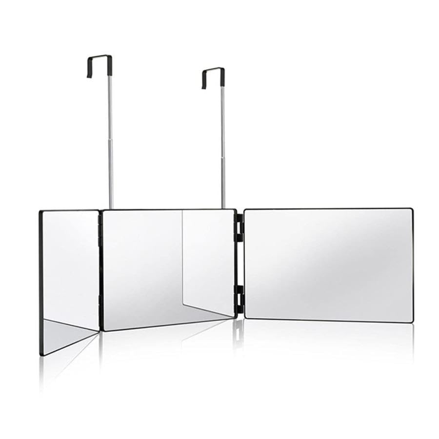 Makeup Mirror with Adjustable Perfect for Bathroom Simple Black Perfect for Hair Styling and Rentals Three-way Mirror, Wall-mounted Storage, White,