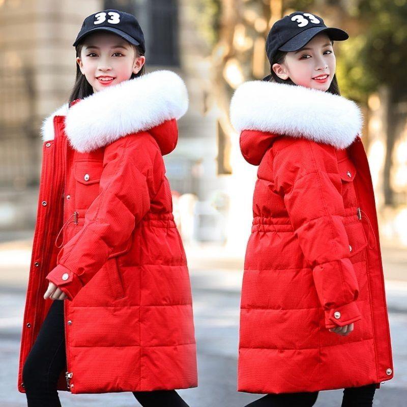 Geacă groasă și călduroasă din puf pentru fete, palton mediu și lung pentru copii, haină de iarnă din puf de rață albă