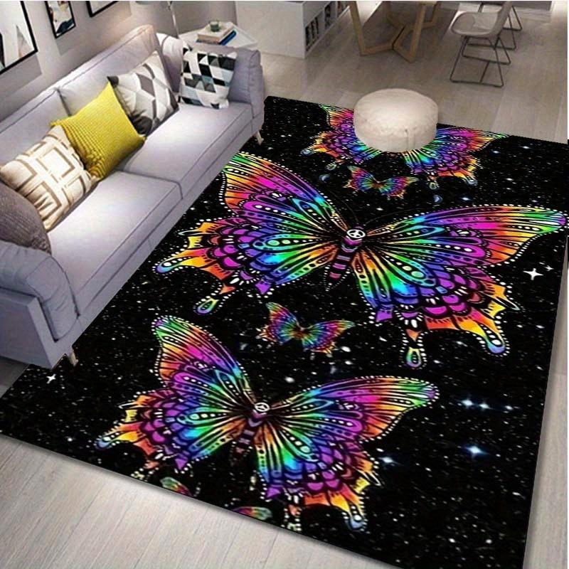 Vibrant Butterfly Galaxy Rug for Boho Chic Spaces | Cosmic Rainbow Wings Area Rug | Trendy Floor Decor for Living Rooms