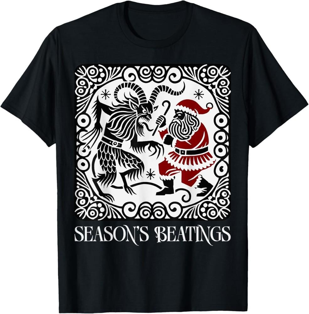 Funny Vintage Krampus vs Santa Holiday Krampusnacht T-Shirt Unisex T-Shirt XXXL