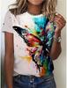 Plus Size Fashion Women's TShirt Beautiful Butterfly Stylish 3D Printed Flowers Casual Short Sleeved Crew Neck Tees Regular Tops