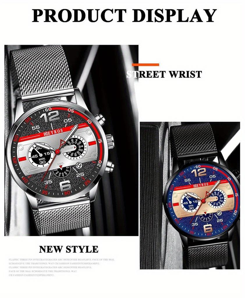 Luxury Fashion Mens Sports Watches Stainless Steel Mesh Belt Quartz Watch for Men Business Leather Luminous Clock