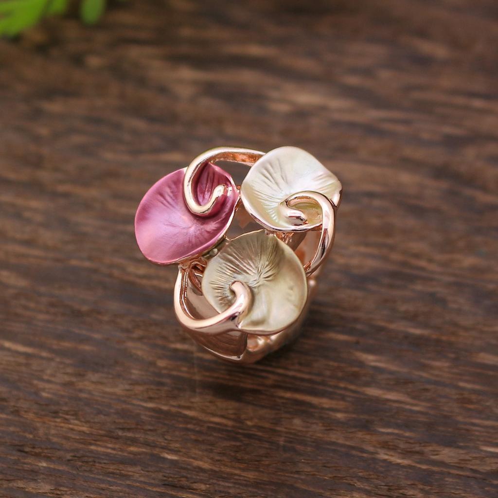 Enamel Geometric Flower Elastic Ring, Women's Fashion High-end Rose Alloy Ring