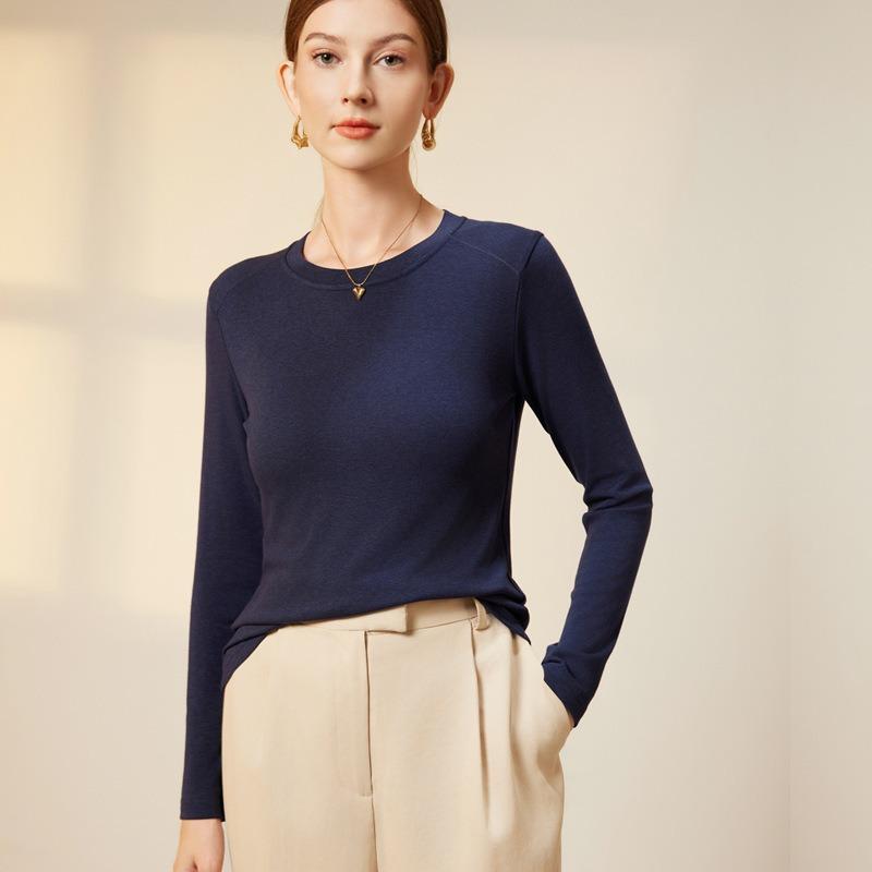 Women's Spring New Minimalist Style Tencel Wool Acetate Long-sleeved T-shirt Bottoming Shirt Tops