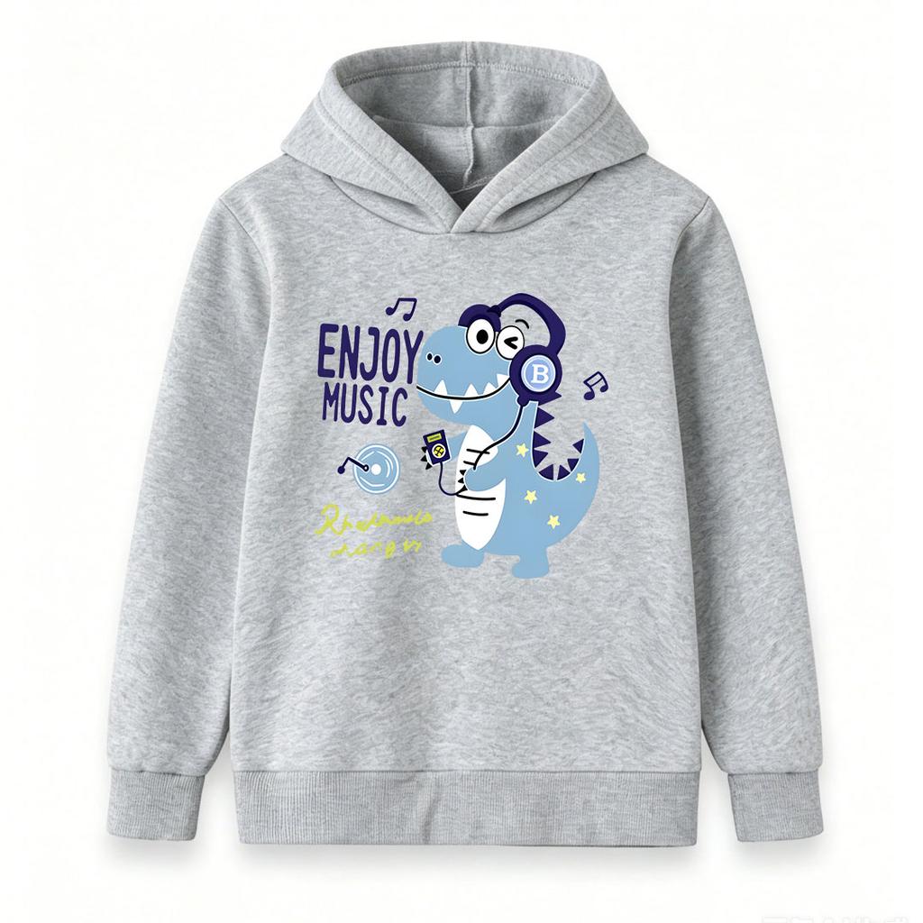 Kids Boys Girls Cute Cartoon Dinosaur Enjoy Music Pattern Pullover Hoodie Casual Soft Long Sleeve Hooded Sweatshirt For Toddler Children Daily