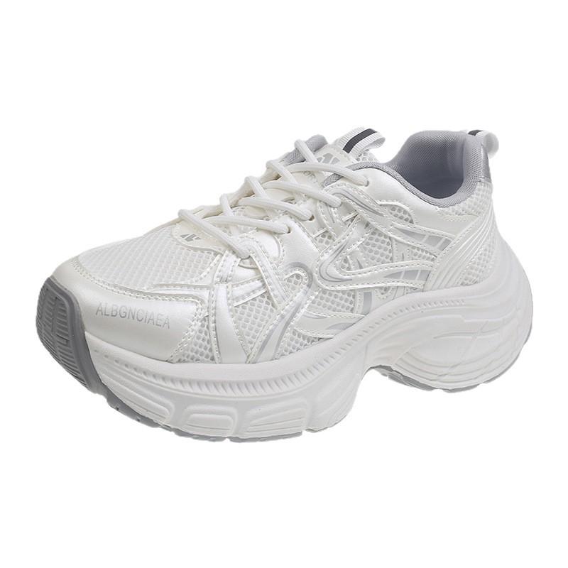 Leather hollow suction film bottom dad shoes women's 2025 spring and summer new round head color matching comfortable and breathable casual spor