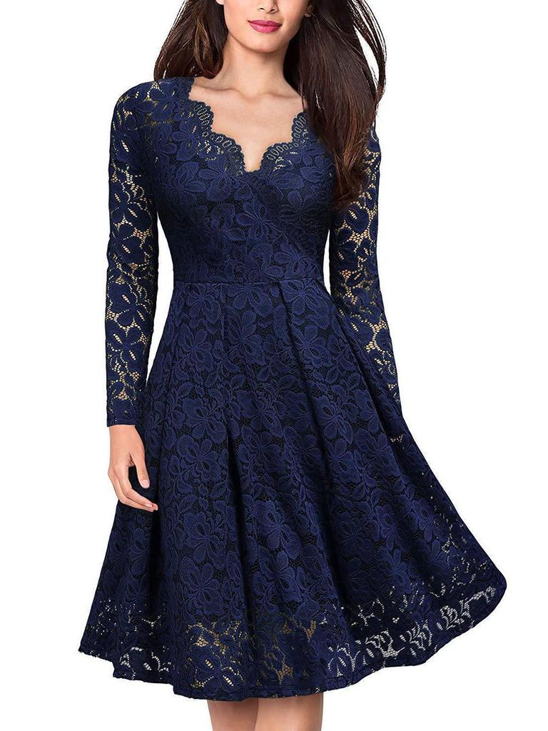 Lace V-Neck Swing Dress - European & American Style Women's Fashion