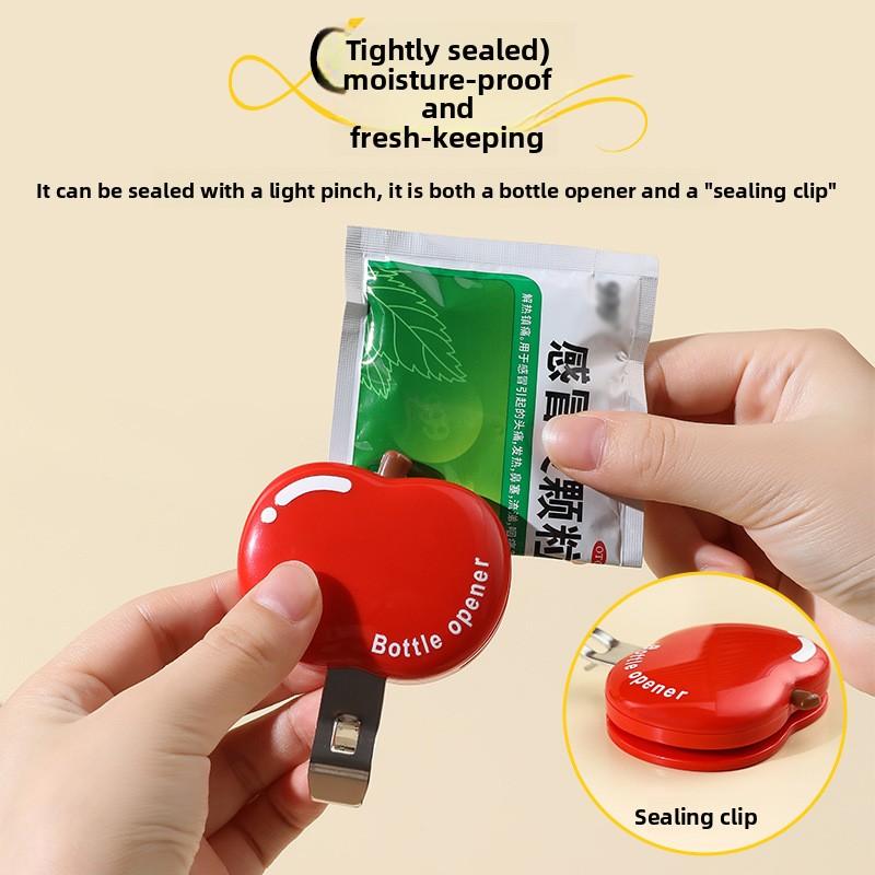 2-in-1 New convenient apple magnetic refrigerator sticker/medicine bottle opener, moisture-proof sealing clip, good for home use