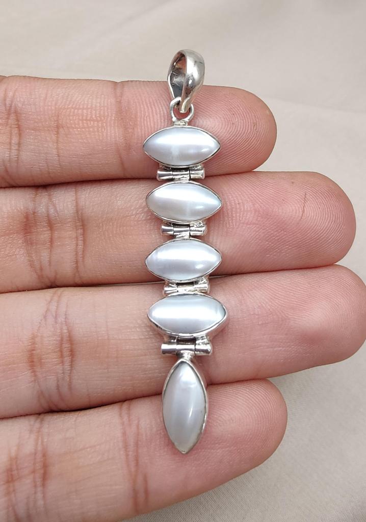 Handmade Pearl Pendant: 925 Sterling Silver Marquise Gemstone