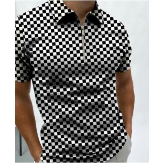Men'S Polo Shirt Men'S Casual Short Sleeve Lapel T-Shirt 3D Printed Short Sleeve Zipper Polo