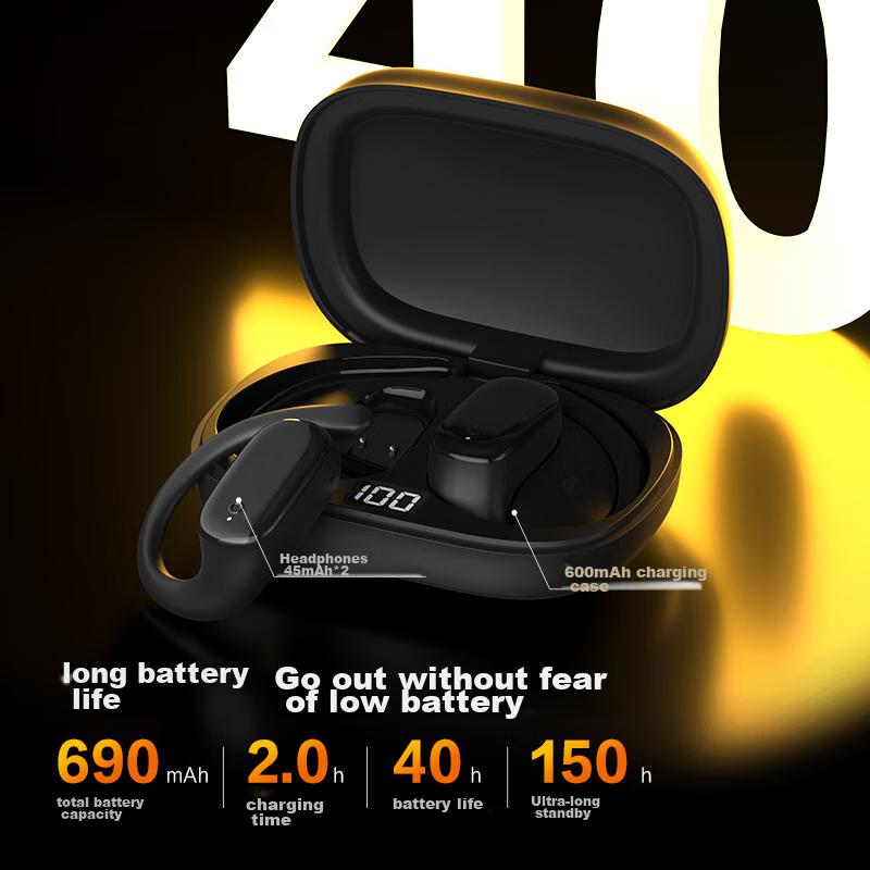 Newmine Bluetooth Headphones, Bone Conduction, Ear-Hook Style, Long Battery Life, Noise Reduction, White