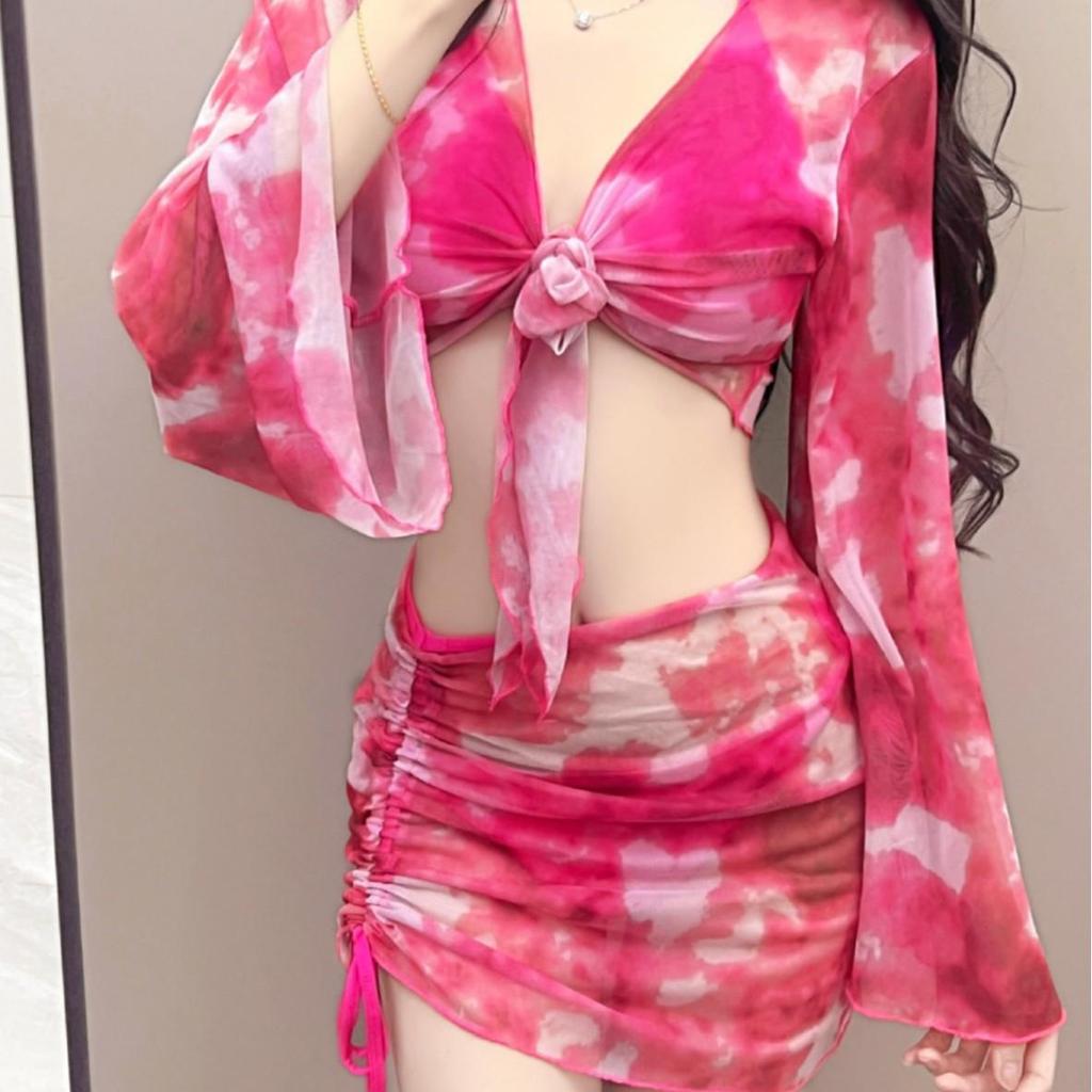 Women's Slimming Long-Sleeve Bikini Swimsuit Set - 4-Piece Conservative Design