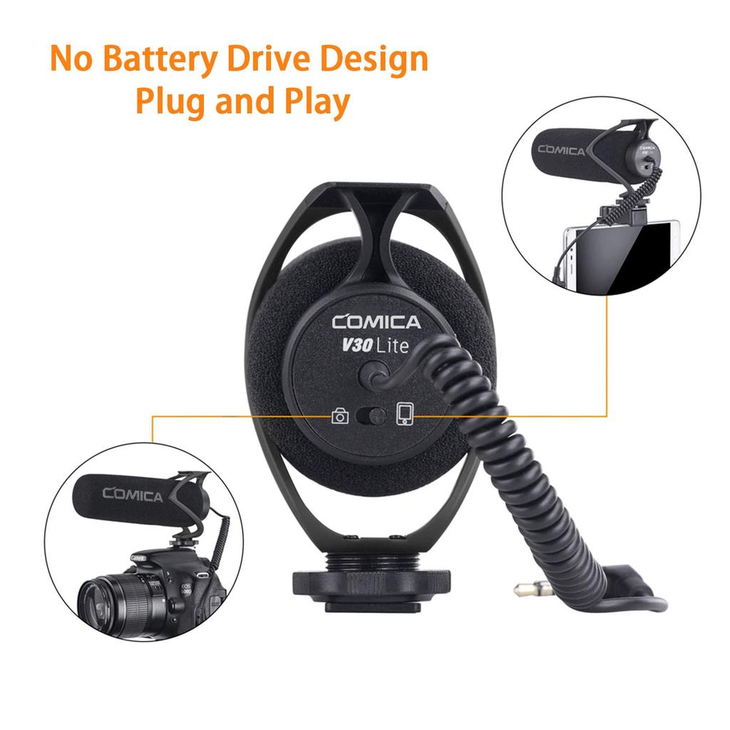 Comica LITE Video Gun External Microphone for DSLR and Huawei CVM-V30 Sony, Nikon, Canon, Cameras, iPhone, (Black)