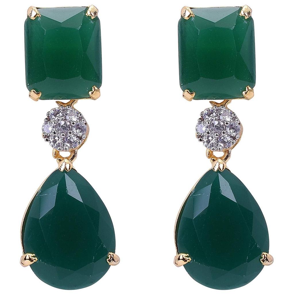 American Diamond Gold Plated Bold Stunning Green Red Blue White Earrings Dangle Drop for Women