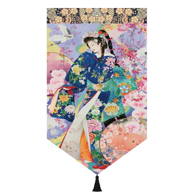 

Японский стиль Noren Ресторан Дверная балка Треугольный декоративный теплый балдахин Ukiyo Дамский принт Ткань Короткие занавески для дверного проема 25x40cm