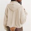 Women's Solid Color Loose Hooded Sweatshirt V-neck Top Pullover Long Sleeved Shirt