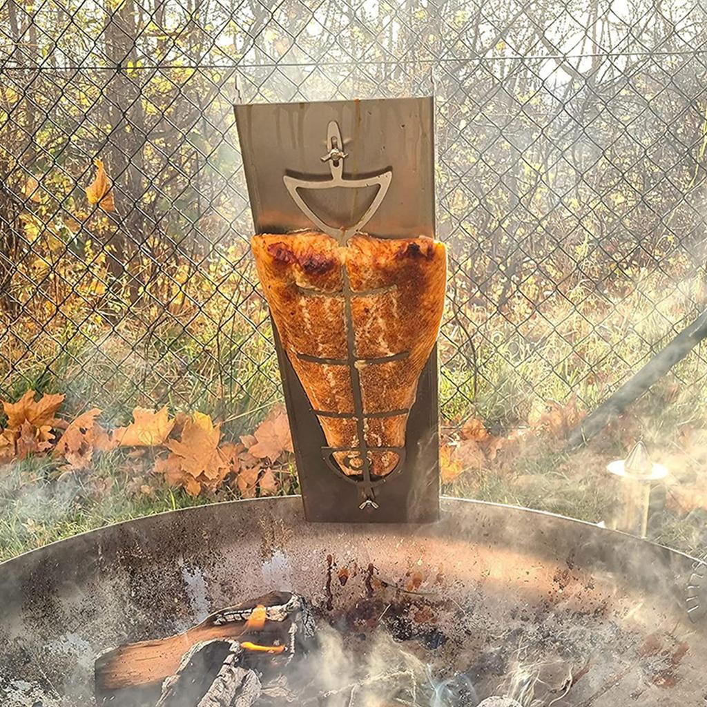 Flame Salmon Board Set Rustproof Stainless Steel Flame Salmon Holder 180 Degree Rotates Adjustable Bracket for Fire Bowls Grills