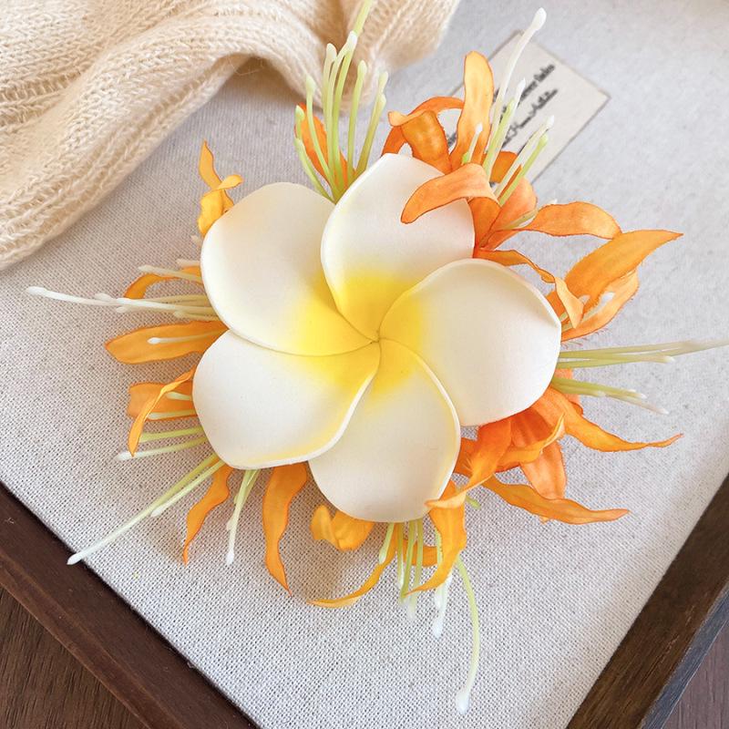 Fairy Chiffon Pearl Flower Tassel Hair Clip - Vacation Style Duckbill Bangs Accessory