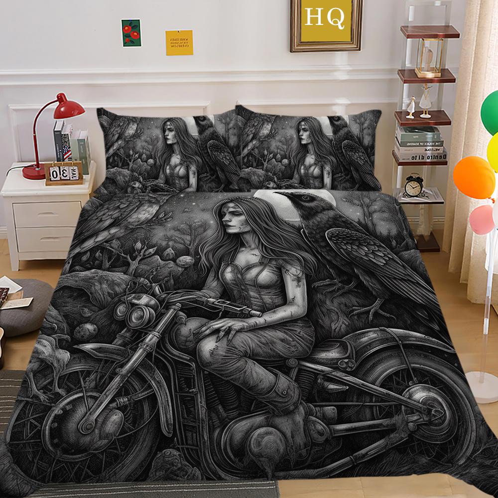 Beauty Skull Printed Home Bedclothes Double Size Microfiber Teen Fashion High Ranking Bedroom Decor