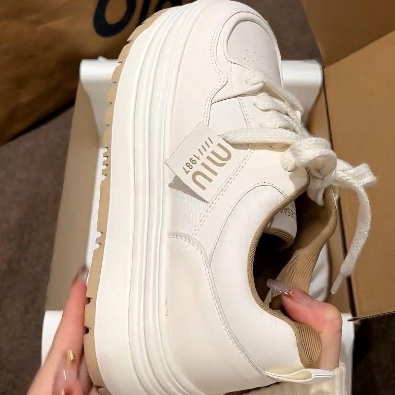 

Maillard board shoes women s spring and autumn muffin round head little white shoes platform campus sports shoes bread shoes heightening casual shoes 35 бежевий