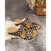 New Women's Plus Size Summer Wedge Sandals Floral & Leopard Print Fish Mouth One-Strap Design