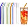 10 Pcs Reble Bent Glass Drinking Straws,9''x10 Mm Colorful Glass Straws for Beverages, Shakes, Milk Tea, Juices,Set of 10 Bent with 2 Cleaning