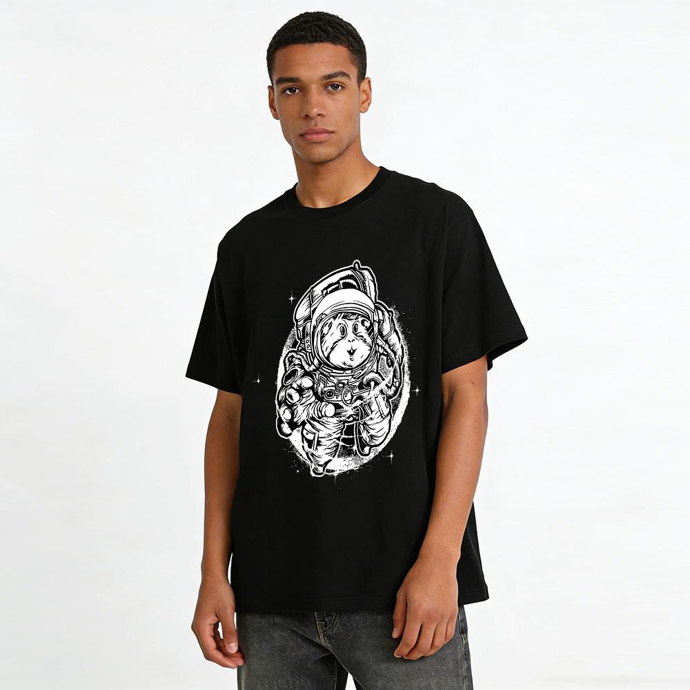 Cute Space Cat Astronaut Print Casual Short Sleeve T-Shirt Pure cotton T-shirt
