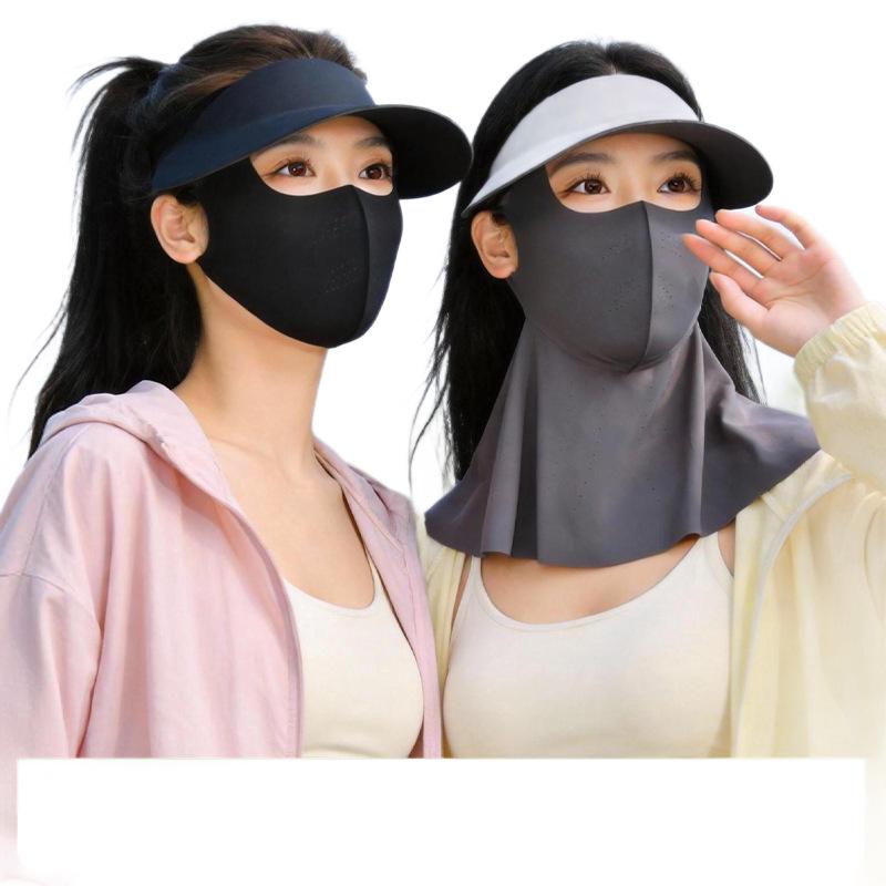 Women's Detachable Brim Sun Protection Face Mask, Ice Silk UV Shield, Full Face and Neck Coverage, Breathable Summer Facekini.