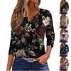 Dam T-shirt Tee Tryck Knapp 3/4 Ärm Tunika Vardaglig Helgmode Basic V-ringad Vanlig Topp