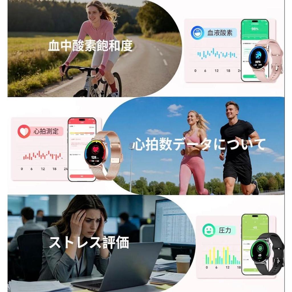 Used Smart Watch Compatible with iPhone and Android, Ultra-thin 2-color Strap, Waterproof
